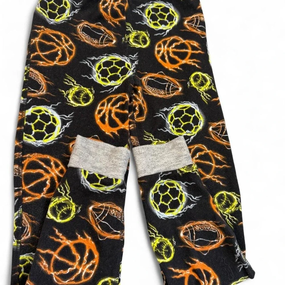 Cuddl Duds Boys Girls Size 8 Pajama Pants Black Flaming Sports Soccer BasketBall